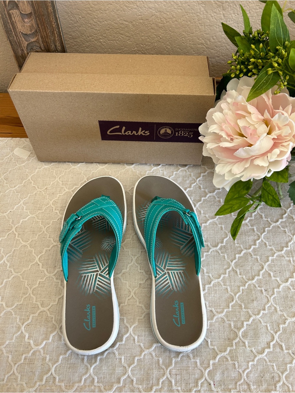 Clarks Sea Breeze Teal Casual Women's Strap Flip Flops, like new in a box,size 8 - Picture 3 of 9